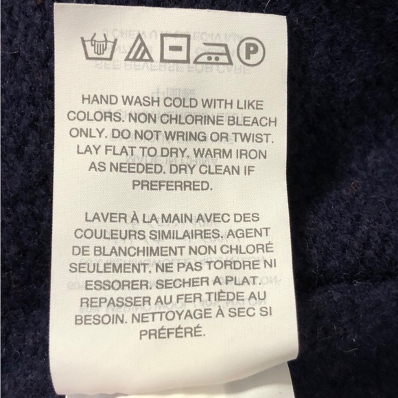 J. CREW - Merino Wool Navy Blue & Orange Fair Isle Crew Neck Sweater - Size XS - Picture 5 of 6